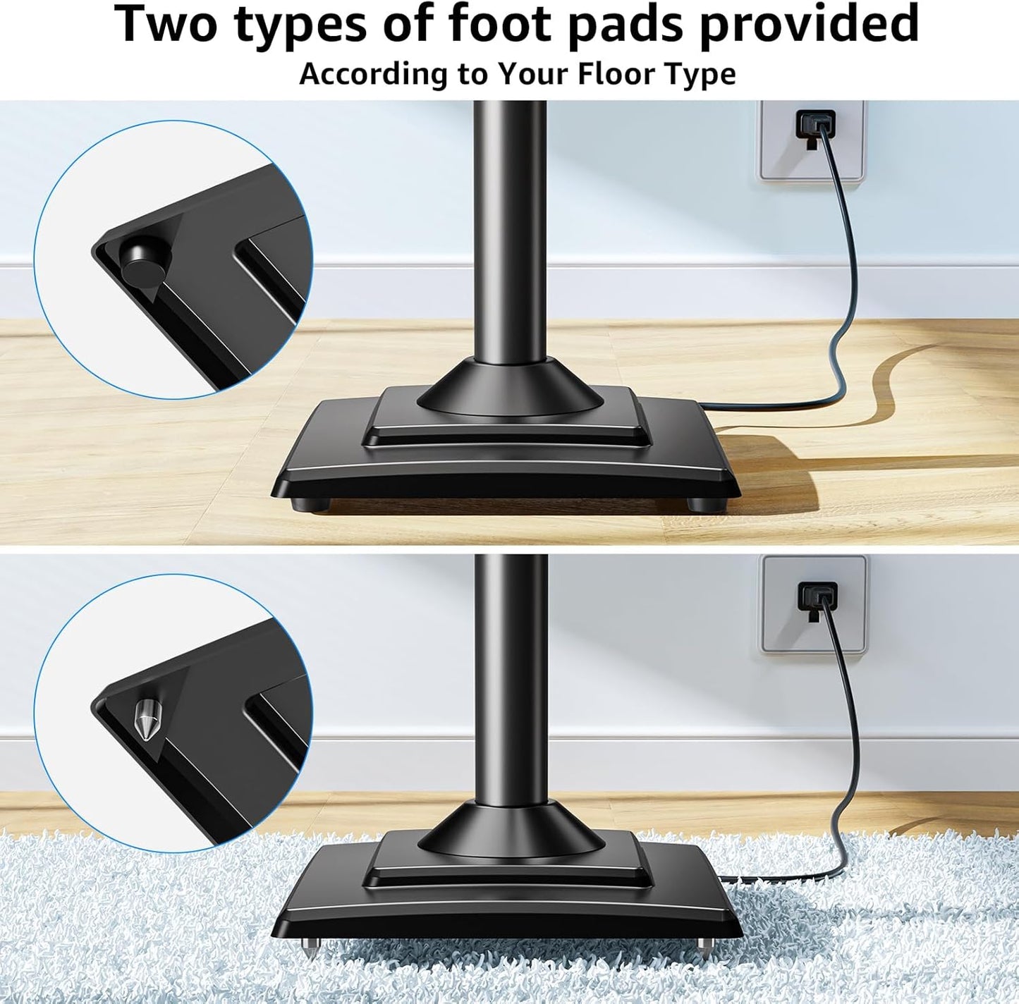 MOUNTUP Universal Speakers Stands Pair 34" to 43.3" Height Adjustable Holds Bookshelf Speakers Satellite Speakers Up to 11LBS Cable Concealing 1 Pair Spring-Loaded Plate Extends to 10" MU9138 Black