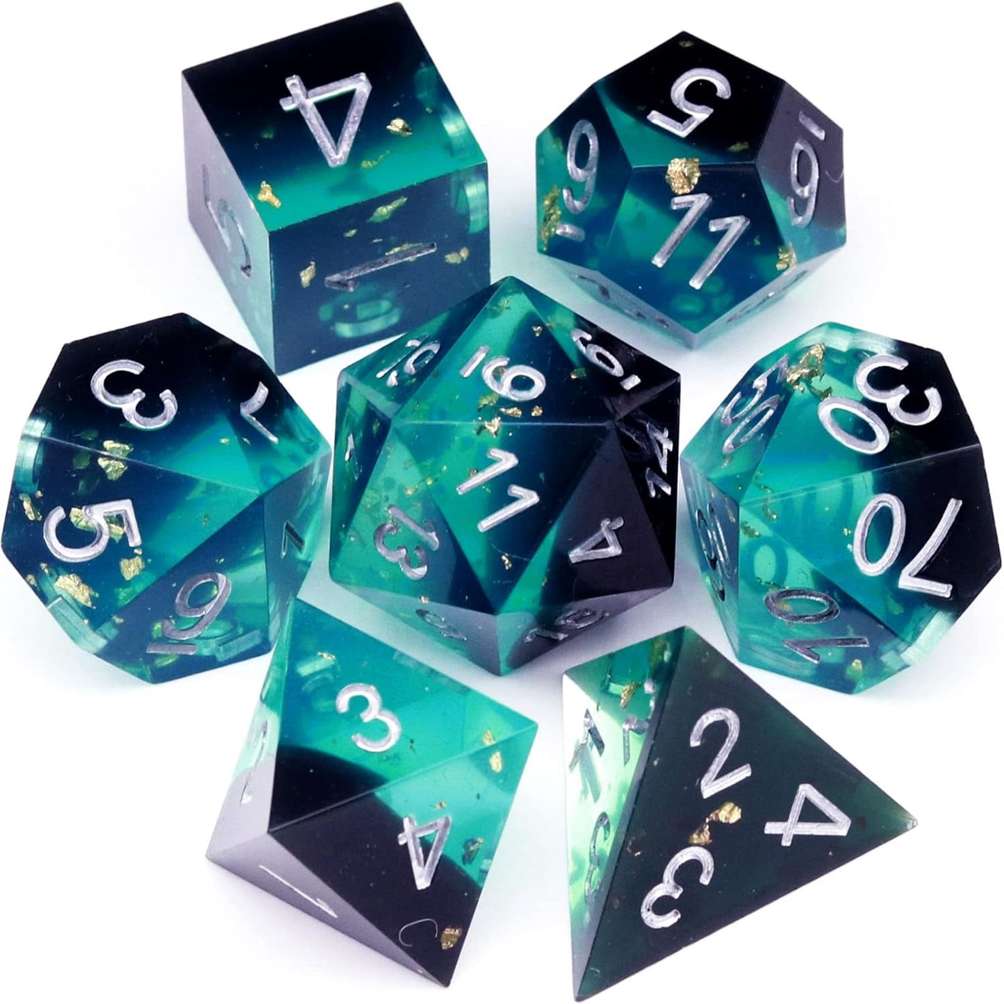 Haxtec Sharp Edge DND Dice Set Blue Black Resin Dice Gold Flakes D&D Dice for RPG Role Playing Games Compatible with Dungeons and Dragons Gift War Series