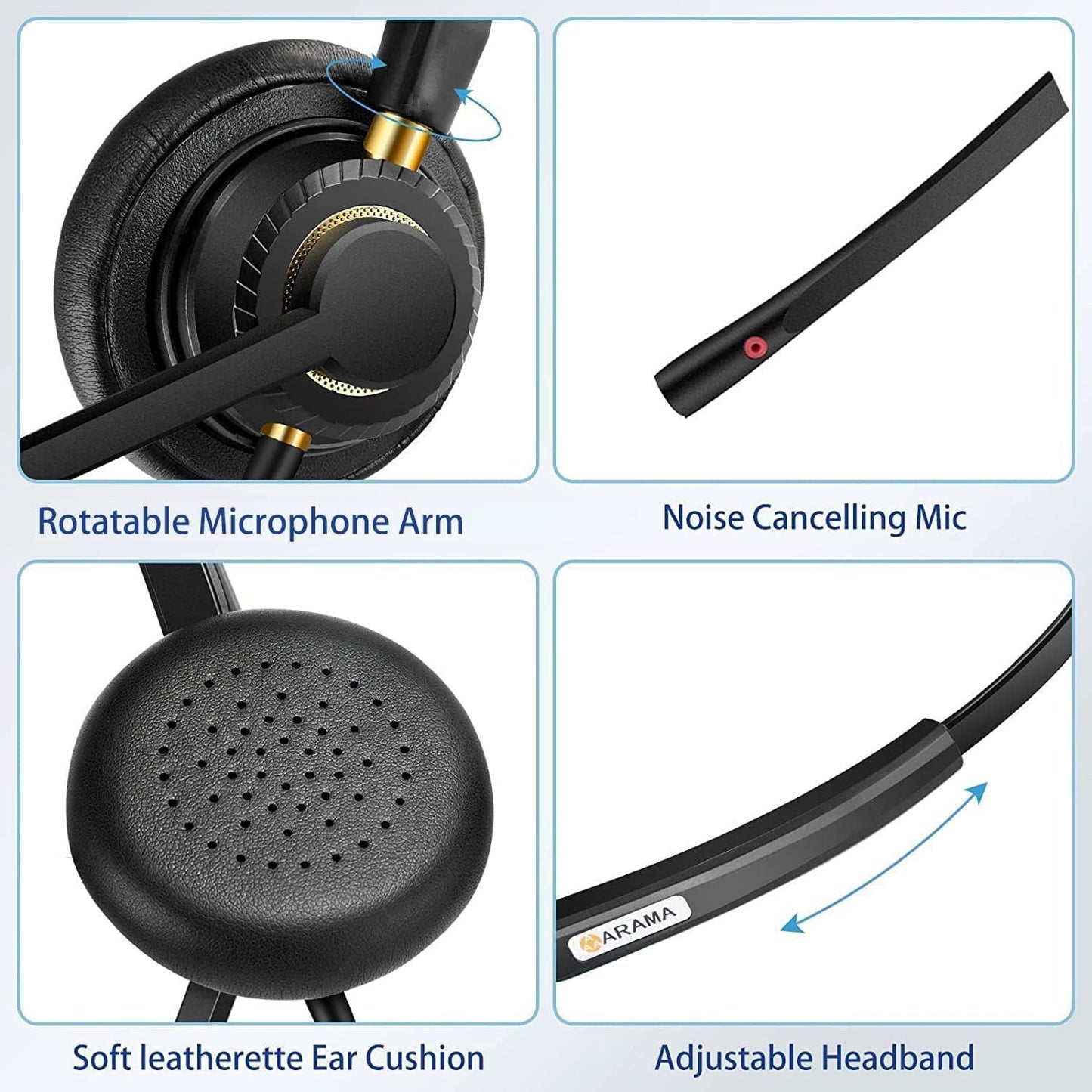 Arama USB Headset with Microphone for PC, Computer Laptop Headphones with Noise Cancelling Mic & Audio Controls for Home Office Business Skype UC Webinar Zoom