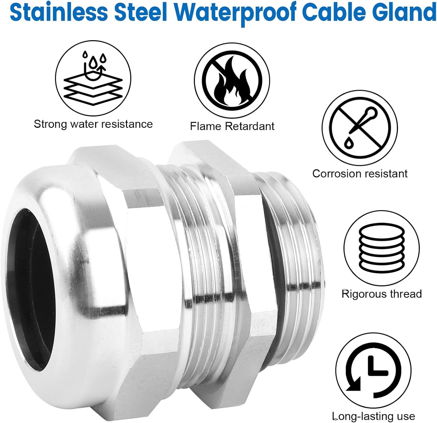 1" NPT Stainless Steel Waterproof Cable Gland, IP68 Waterproof Adjustable Cable Glands, Strain Relief Cord Grip Connectors with Gaskets and Locknut for 18-25mm Cable Diameter