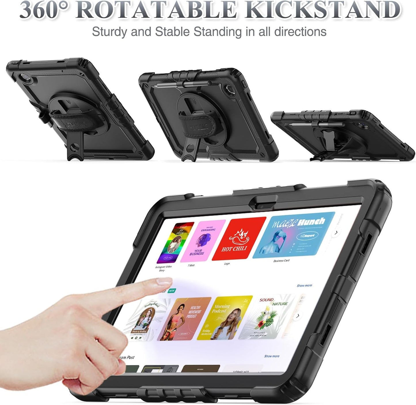 SEYMAC stock Tablet Case for Lenovo Tab M11 (TB-330FU/TB-330XU) 11 inch Drop-Proof Protection Cover with 360° Rotate Stand & Strap [Pen Holder] & Screen Protector/K11/Xiaoxin Pad 2024, Black