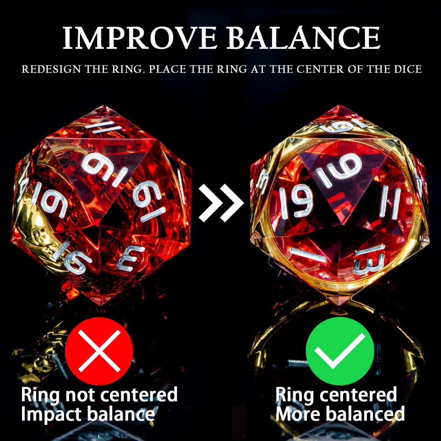 Magic Golden Ring DND Dice Set Sharp Edge Red Resin Dice with Box, for Use with D&D RPG Role Playing Games, Lord D and D Polyhedral Dice Set