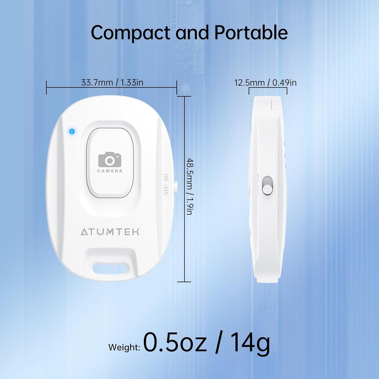 ATUMTEK Camera Remote Shutter for iPhone and Android Smartphones (2 Pack), Wireless Phone Remote Control Selfie Button for Photos and Videos (Bluetooth 5.2), Wrist Strap Included, White