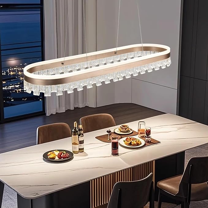 Modern Chandelier for Dining Room,Gold Led Crystal Chandelier Light Fixture Dimmable Pendant Light for Kitchen Island Lighting 3000K-6500K with Remote