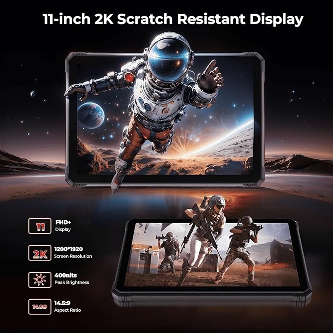 HOTWAV R9 Plus Rugged Tablet, 11 Inch 2K FHD+ Waterproof Tablets 24GB + 512GB/TF 2TB Android 14 Tablet, 20080mAh Battery, 64MP+16MP, Octa-Core, Dual SIM 4G/WLAN 5/IP68&IP69K/Face ID/GPS/OTG/Gemin AI