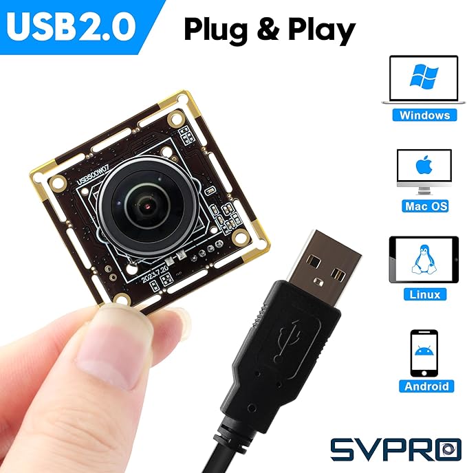 SVPRO 5MP 30FPS Fisheye USB Camera Module 200 Degree Ultra Wide Angle Webcam Board IMX335 Sensor Low Light Computer Vision Industrial Security Camera for PC,Raspberry Pi, Jeston Nano(M12 Lens)