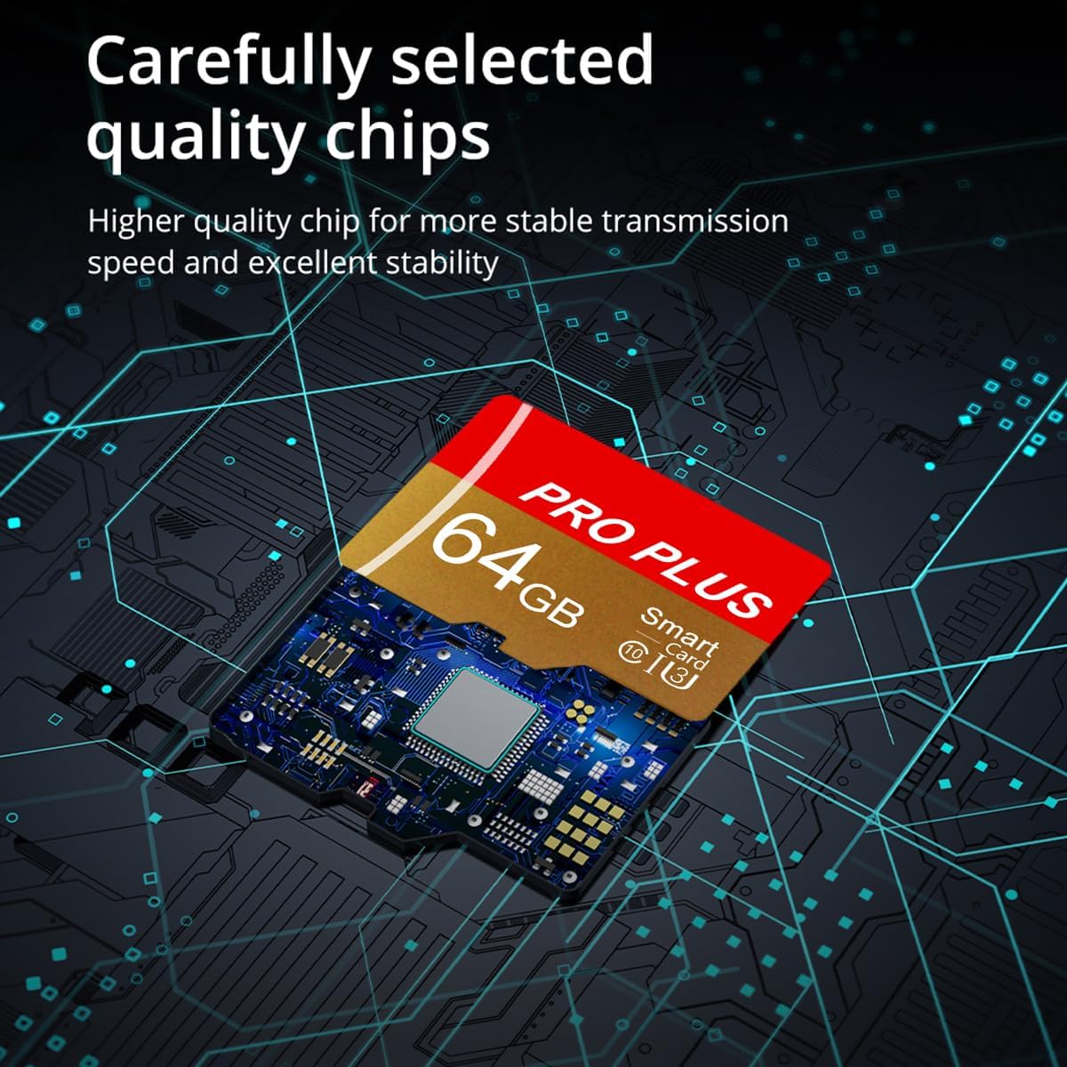 2 Pack TF Card 64GB with Adapter, High Speed Memory Card, UHS-I C10 A1 Memory TF Card for Tablet/Mobile Phone/Camera/Car Audio/Game Console (TF162 Red Gold 64GB)