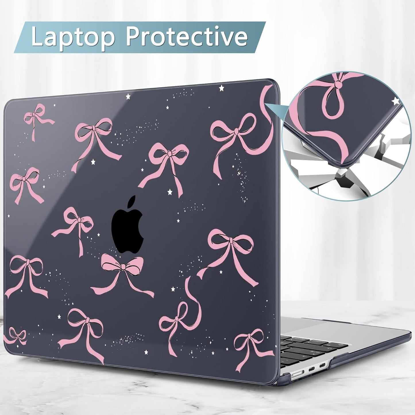May Chen for MacBook Air 13.6 inch Case A3240 M4 A3113 M3 A2681 M2 with Retina Dispaly, 2025 2024 2023 2022 Release, Plastic Hard Shell Case with Screen Protector & Keyboard Cover, Crystal Black Bow