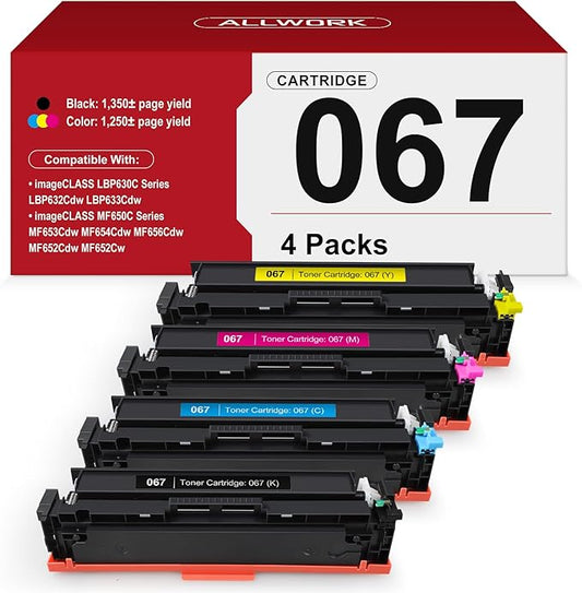 067 Toner Cartridge Set 4 Pack Compatible Replacement for Canon 067 067H Works for Canon Color imageCLASS MF650C LBP630C Series LBP632Cdw MF654Cdw MF656Cdw MF653Cdw Printer 4-Pack with Chip