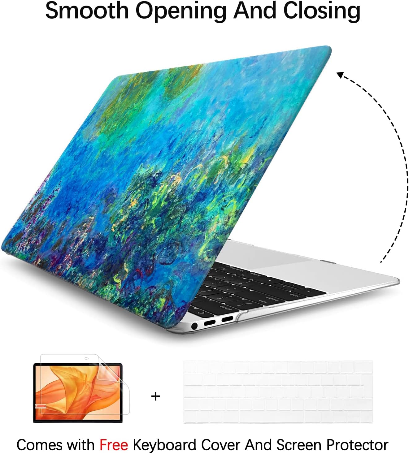 Compatible with MacBook Pro 13 inch Art Case Skin, 2022, 2021, 2020-2016 Release A2289/A2251/A2338 M1 Plastic Watercolor Hard Shell with Keyboard Cover & Screen Protector (Wisteria by Claude Monet)