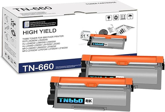 2-Pack tn660 tn 660 Toner Cartridge, Replacement for Brother tn660 tn-660 for HL-L2380DW L2300D L2305W L2315DW L2320D L2360DW MFC-L2740DW L2680W L2700DW L2705DW L2720DW DCP-L2520DW Printer