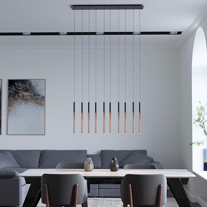 ALTAIR 10 Mini Pendant Lighting Black-Copper - LED Hanging Light Fixture for Kitchen Island, Bar, Foyer - Cluster Pendants - Dimmable, Adjustable Wire, Lamp Bulb Included