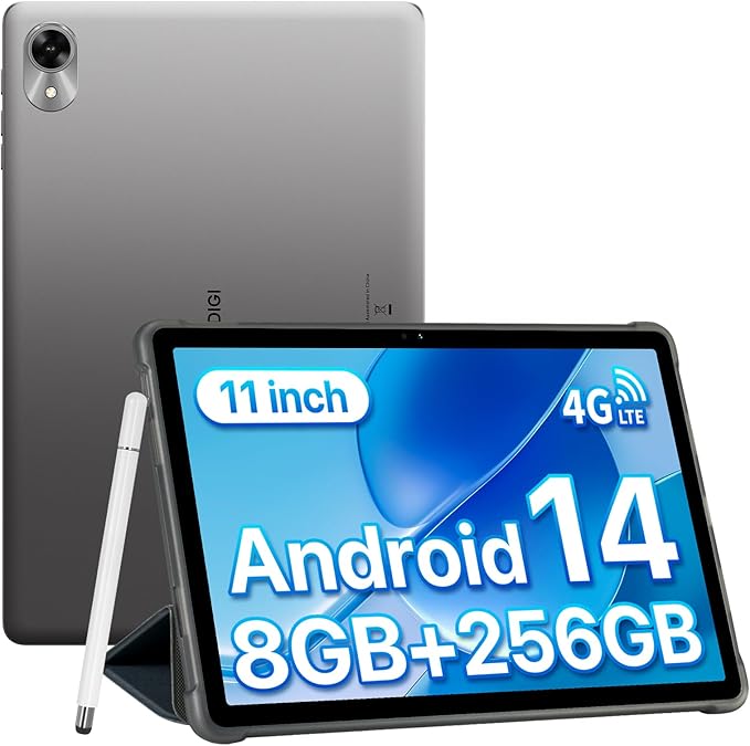 UMIDIGI G9 Tab 11 Inch,Android 14 Tablet Dual SIM Card Slots 8GB+256GB+1TB Expand,Android Tablet with Stylus&Case 7200mAh and 13+8MP Cameras,Cellular with Face Unlock,GPS,FM(Gray)
