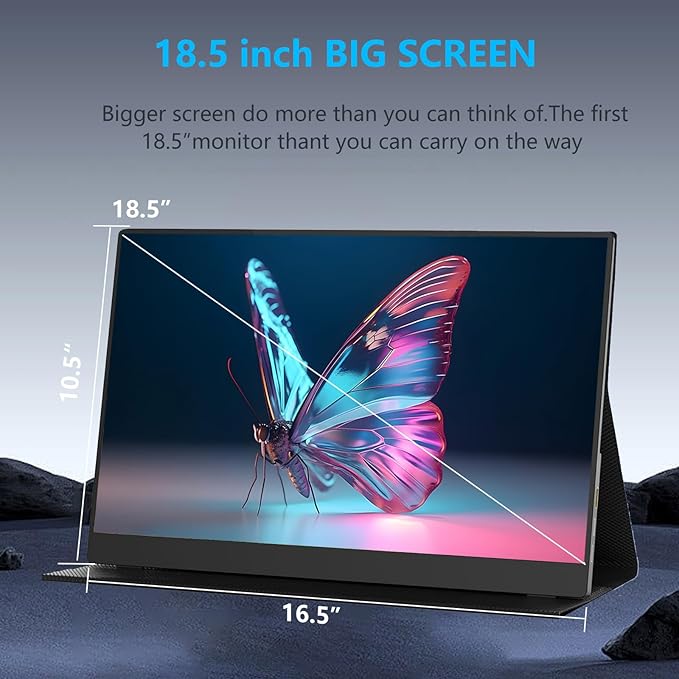 Portable Monitor 18.5 Inch IPS Display, FHD 1080p 100Hz 100% sRGB Laptop Screen Extender, HDR HDMI USB-C VESA Travel Monitor for Laptop PC Mac Phone, PS4/5, Xbox, Switch