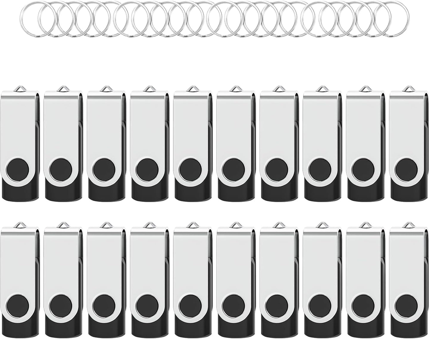Flash Drives 16GB 20 Pack with Keychains, Wooolken Swivel USB 2.0 Thumb Drives Bulk USB Drive Memory Stick Data Storage Pack (Black)