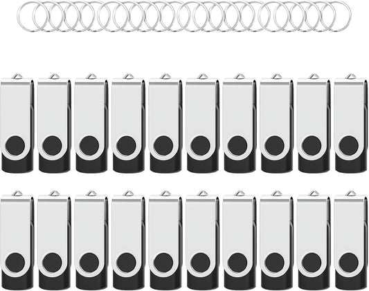 Flash Drives 16GB 20 Pack with Keychains, Wooolken Swivel USB 2.0 Thumb Drives Bulk USB Drive Memory Stick Data Storage Pack (Black)