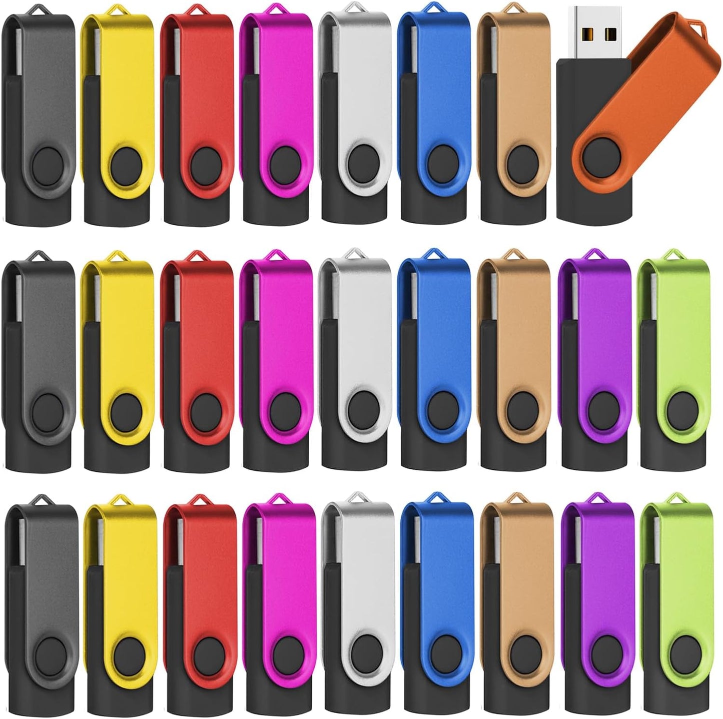 EASTBULL Flash Drive Bulk 1GB USB 100 Pack with Lanyards USB 2.0 Thumb Drive Bulk Memory Stick Swivel Pen Drive for Storage and Backup(1GB 100Pack, Mixed Color)