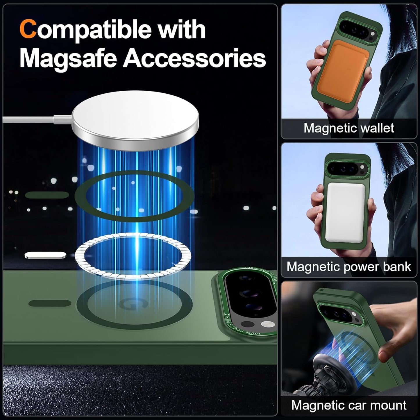 Magnetic for Google Pixel 10 Pro XL Case, [Military Grade Drop Protection] [Compatible with MagSafe] Shockproof Slim Translucent Matte Anti-Slip for Women Girls Men Case, Forest Green