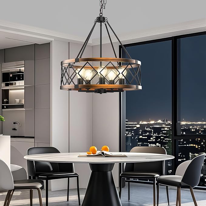 5-Lights Black&Gold Chandelier, Farmhouse Chandelier for Dining Room Lighting Fixture,Metal Hanging Pendant Lights for Kitchen Island Living Room Bedroom and Entryway