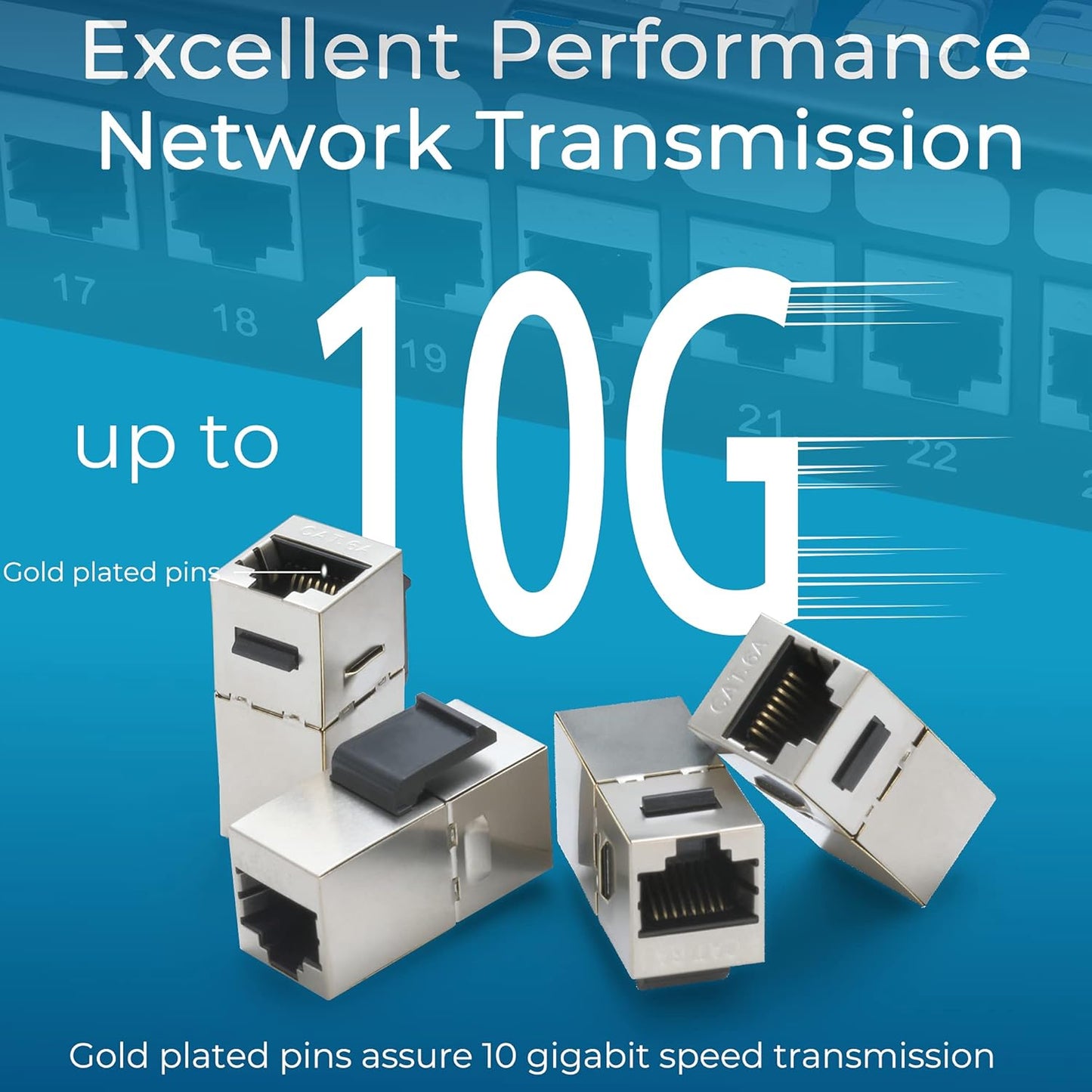 Rapink Patch Panel 24 Port Cat6A with Inline Keystone 10G Support, Coupler Patch Panel STP Shielded 19-Inch with Removable Back Bar, 1U Network Panel for Cat7, Cat6, Cat6A, Cat5e