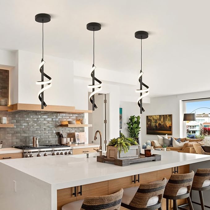 CANEOE Black Pendant Light Fixtures, 3000K-6000K Dimmable Modern LED Pendant Lights,Kitchen Island Pendant Lighting for Dining Room Bar Living Room Bedroom Hanging Light Fixtures,1 Pack