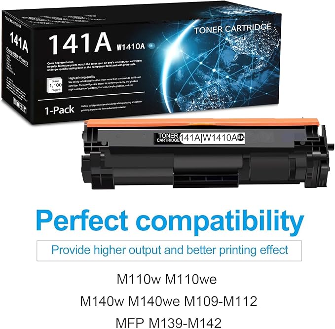 1 Pack 141A Black Toner Cartridge (with Chip) | Replacement for HP 141A Work with M110w M110we M140w M140we M109-M112 MFP M139-M142 Printer | W1410A