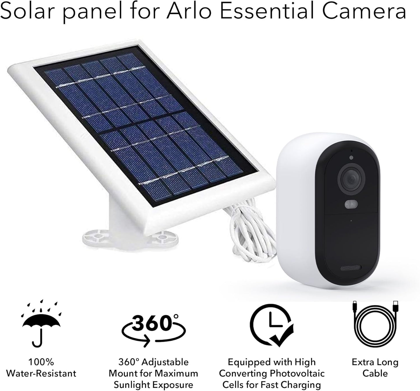Wasserstein Solar Panel Compatible with Arlo Essential 2K Outdoor Security Camera (2nd Gen) / XL (2nd Gen) & Essential Spotlight (Camera NOT Included) - (3-Pack, White)