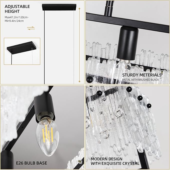 MantoLite Dining Room Light Fixture Modern Rectangle Golde Crystal 4-Light Chandeliers for Dining Room 25" Linear Farmhouse Lighting Fixture for Kitchen Island Light Living Room