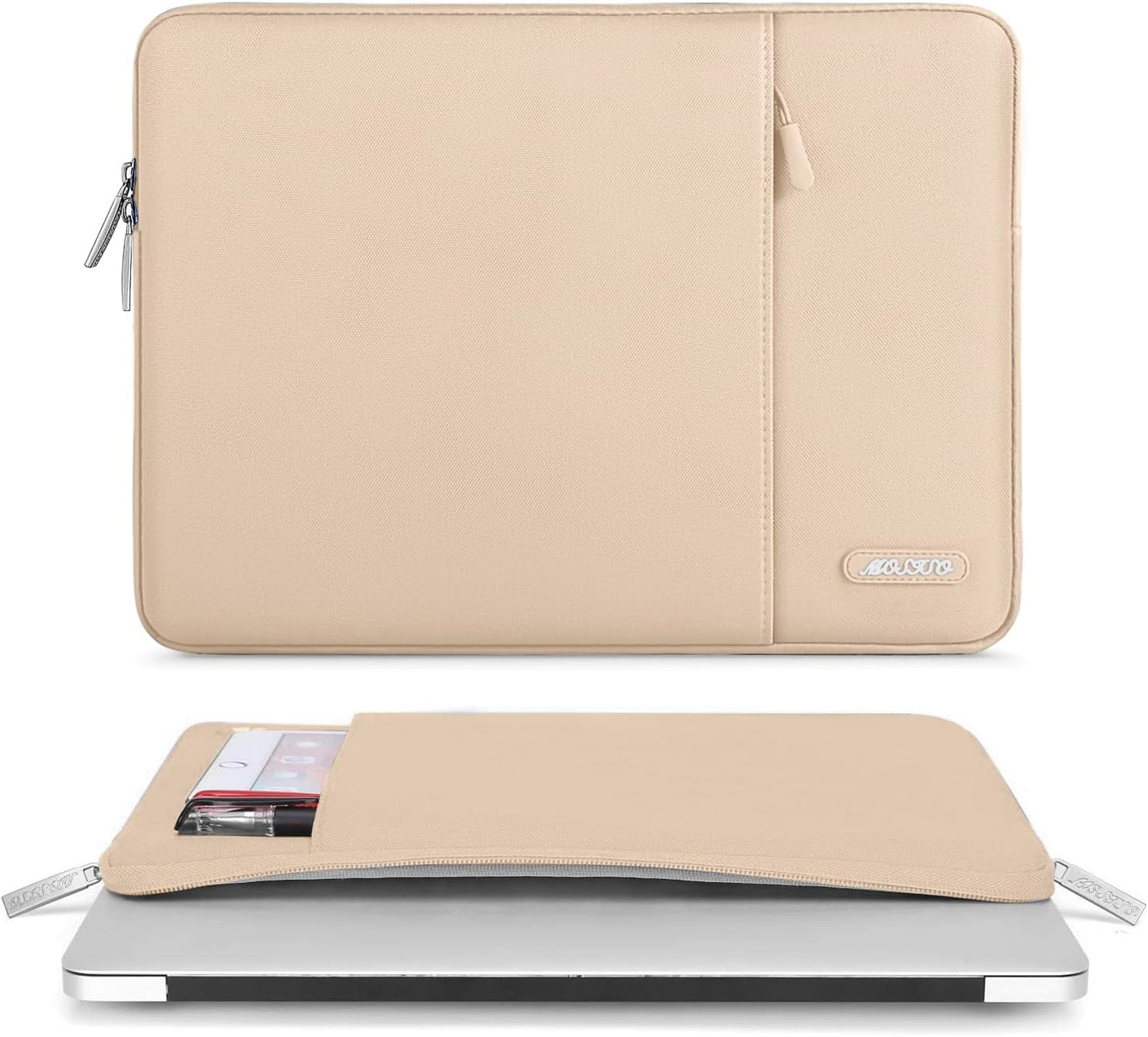 MOSISO Laptop Case 16 inch, 15-15.6 inch Laptop Sleeve Compatible with MacBook Pro 16 M4 M3 M2 M1, HP Acer Dell Lenovo ASUS Notebook, Polyester Vertical Computer Sleeve Bag with Pocket, Apricot