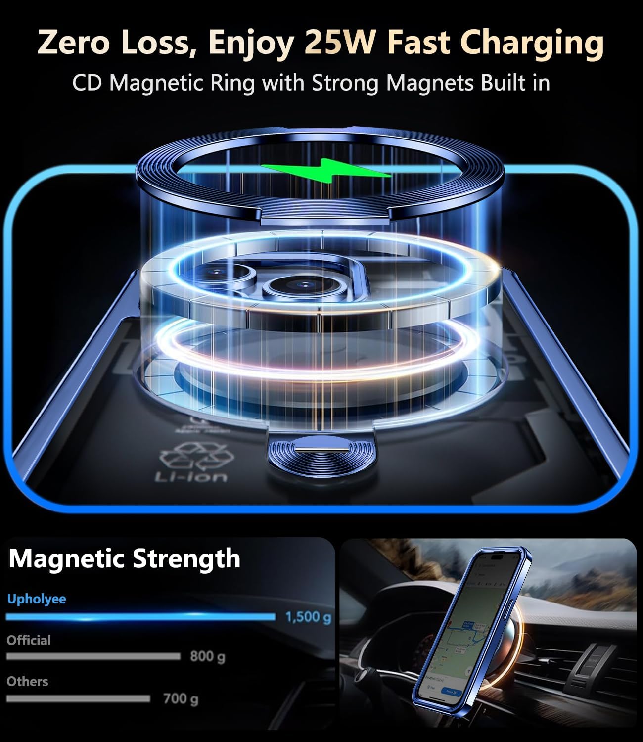 [360° Rotatable CD Stand & Built-in Privacy Screen Magnetic Case for iPhone 15 Pro [Compatible with MagSafe & Full Signal] Mil-Grade Shockproof Full Body Anti-Spy Cover for 15 Pro-Blue