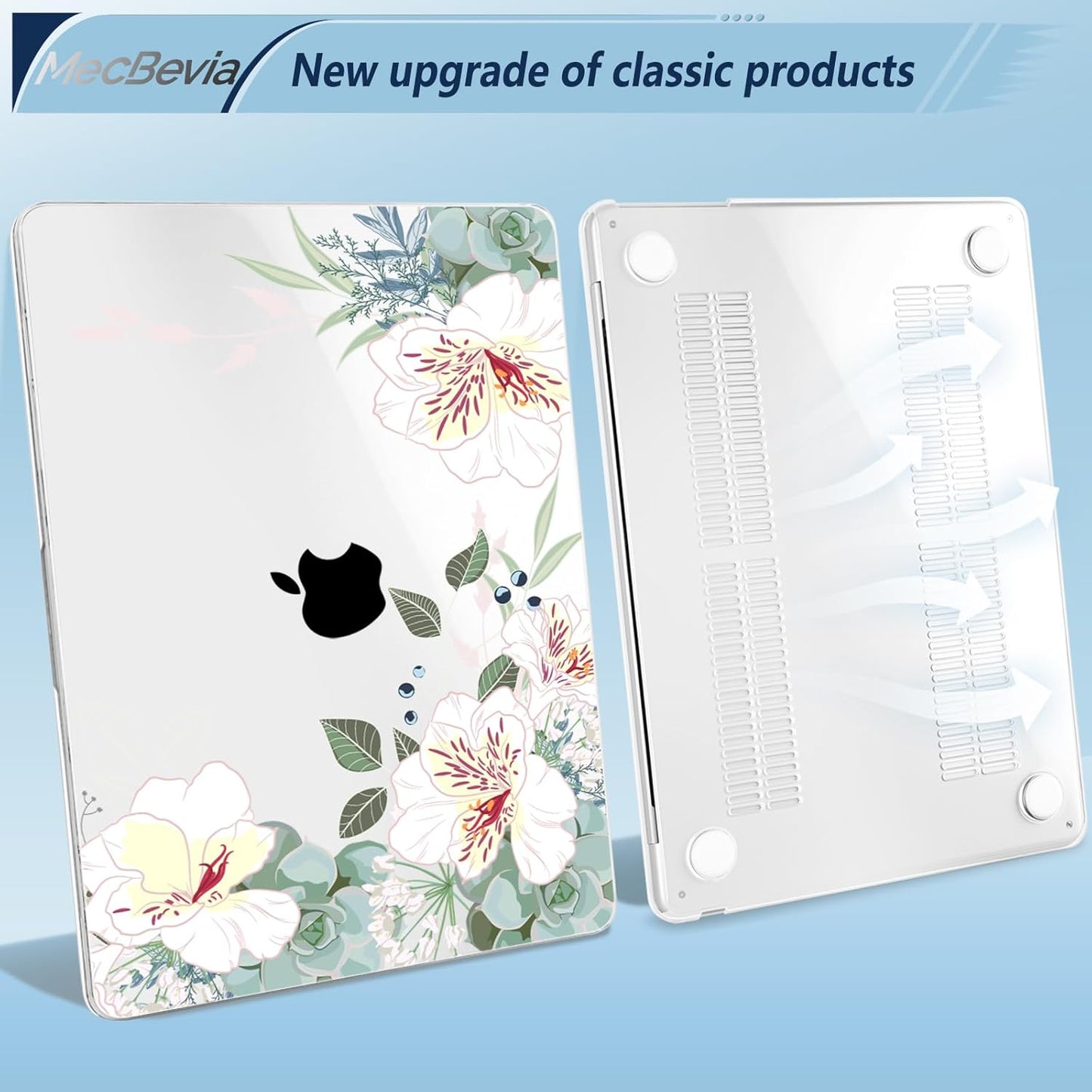 Compatible with MacBook Air 15 inch Case, M4 A3241/M3 A3114/M2 A2941 (Released 2025 to 2023), Hard Shell, Keyboard Cover, Screen Protector, Webcam Cover & Type-C Adapter, White Alstroemeria