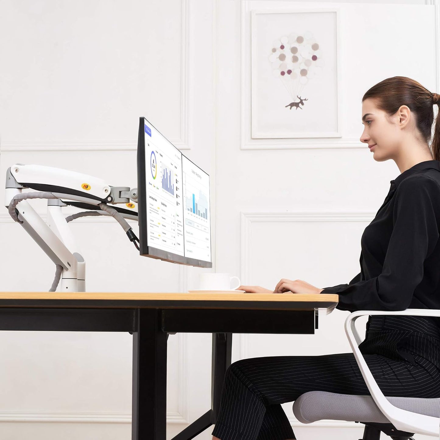 NB North Bayou Dual Monitor Desk Mount Stand Full Motion Swivel Computer Monitor Arm Fits 2 Screens up to 32'' with Load Capacity 6.6~26.4lbs for Each Monitor G75-W