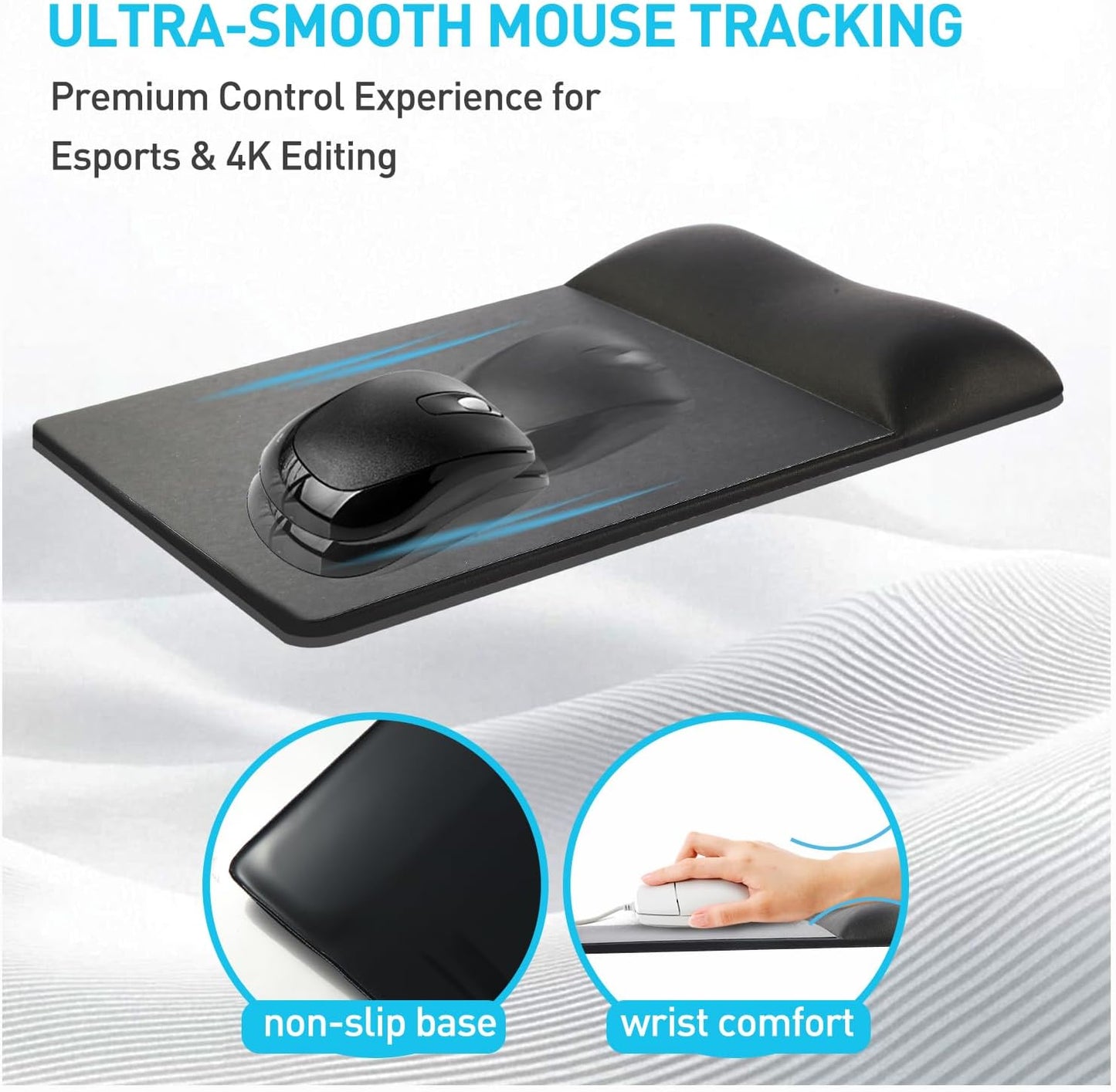 univo colors Design-Wave Wrist Rest Mouce Pad,PE Mouse Sliding Panel+Artificial Sheepskin+Memory Foam+Ergonomic+Anti-Slip Gel,Resilience Support During Work and Gaming,Mouce Accessory,White