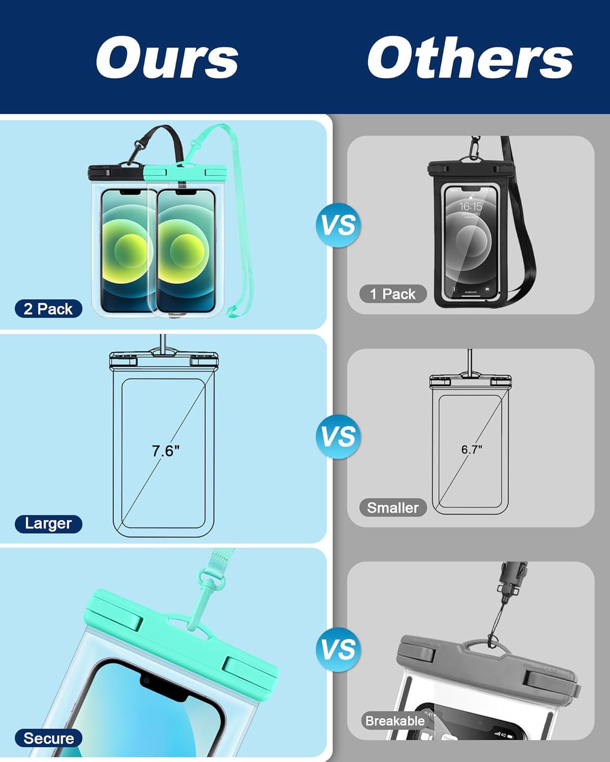 Waterproof Phone Pouch for Cruise Essentials 2025, Beach Vacation Essentials Cruise Ship Travel Must Haves, Dry Bag Case for iPhone 16 15 14 13 12 11 Plus Pro Max Galaxy Pixel - 2 Pack Clear