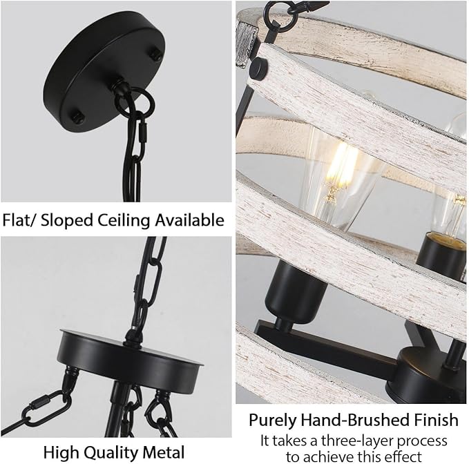 Luupyia Rustic Farmhouse Chandelier, 18.89 Inches White Drum Farmhouse Foyer Chandeliers Island Light, Rustic Vintage Pendant Light Fixture for Dining Room Entryway 4Lights E26