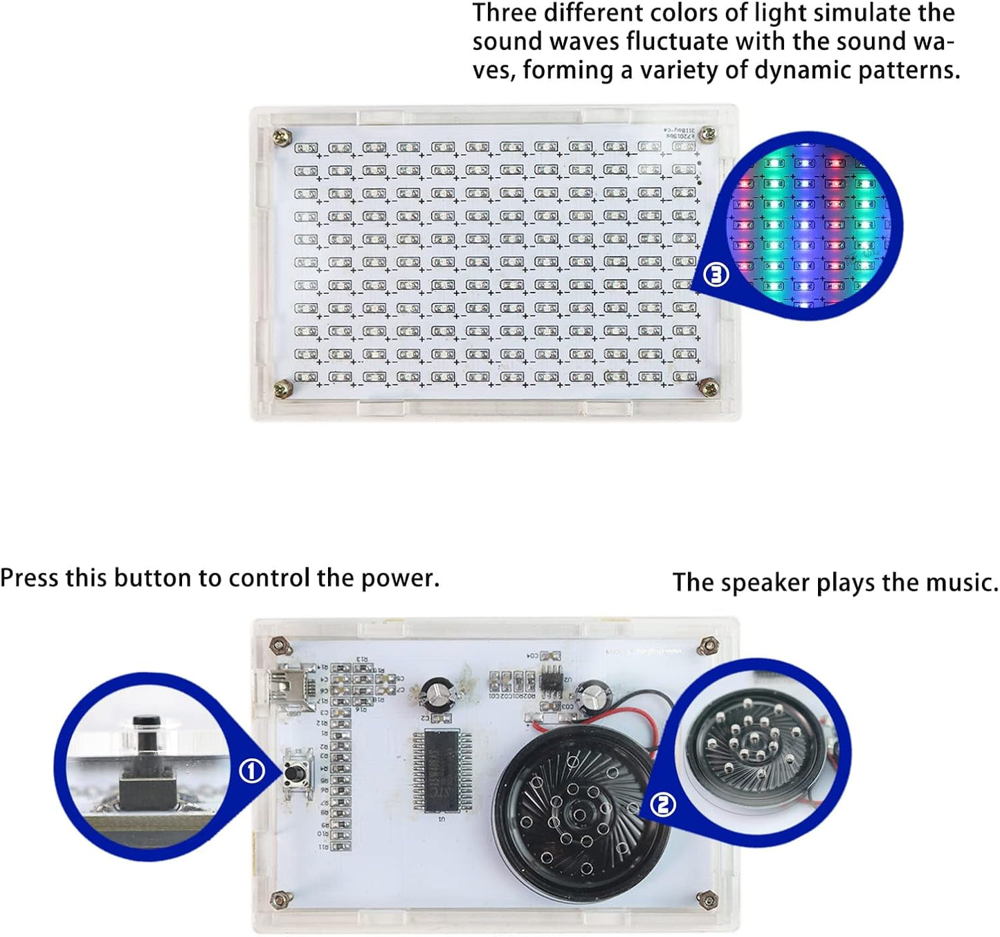 Soldering Practice Kit DIY RGB Music Spectrum Colorful Multi-pattern Simulate Dynamic Sound Wave Within Speaker SMD Soldering Kit Welding Skills Learn Soldering Kit For Beginners