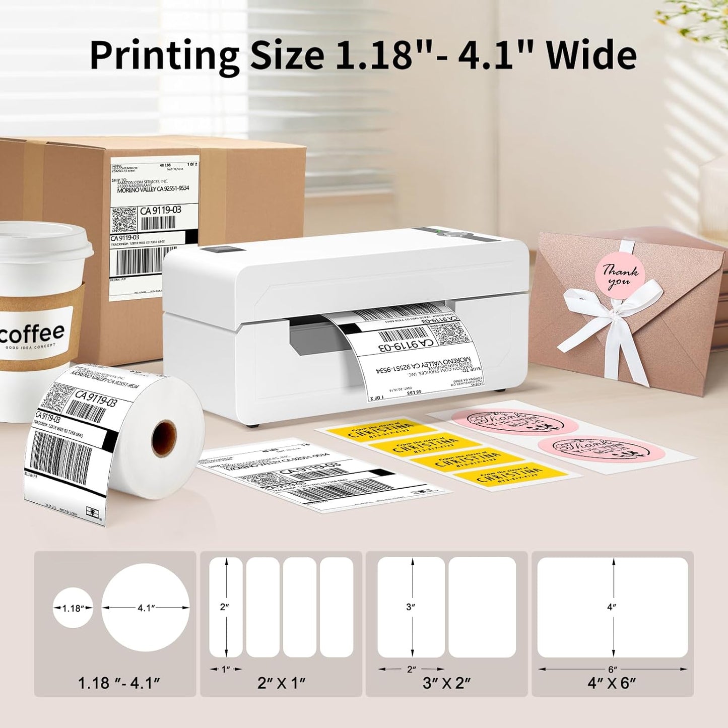 JADENS Bluetooth Thermal Label Printer, 4x6 Wireless Label Printer for Shipping Packages, Support Android, iOS, Mac OS, and Windows, Widely Used for Amazon, Ebay, Shopify, Etsy, USPS