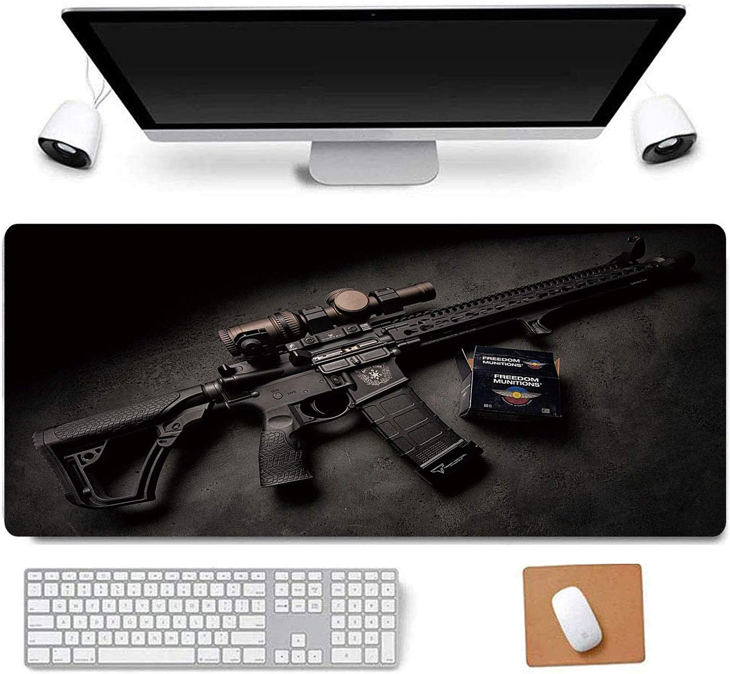 RTGGSEL 31.5x11.8 Inch Non-Slip Long Extended Large Gaming Mouse Pad with Stitched Edges XL Laptops Keyboard Mouse Mat (Black Gun)