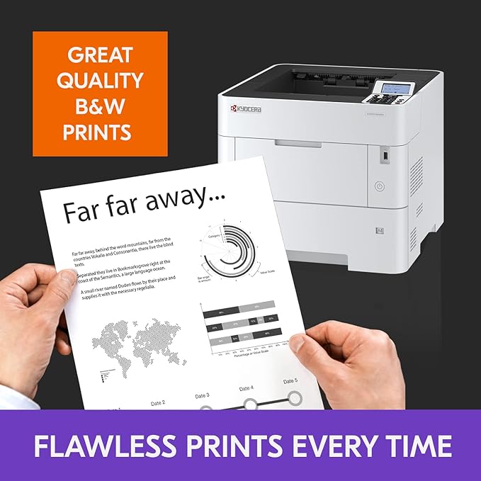 KYOCERA ECOSYS PA5000x Monochrome Laser Printer, 52 ppm, 600 x 600 dpi and Up to Fine 1200 dpi, 600 Sheet Tray, 100 Sheet MPT, Duplex, 5 Line LCD w/Hard Key Panel, Gigabit Ethernet, USB, 512 MB
