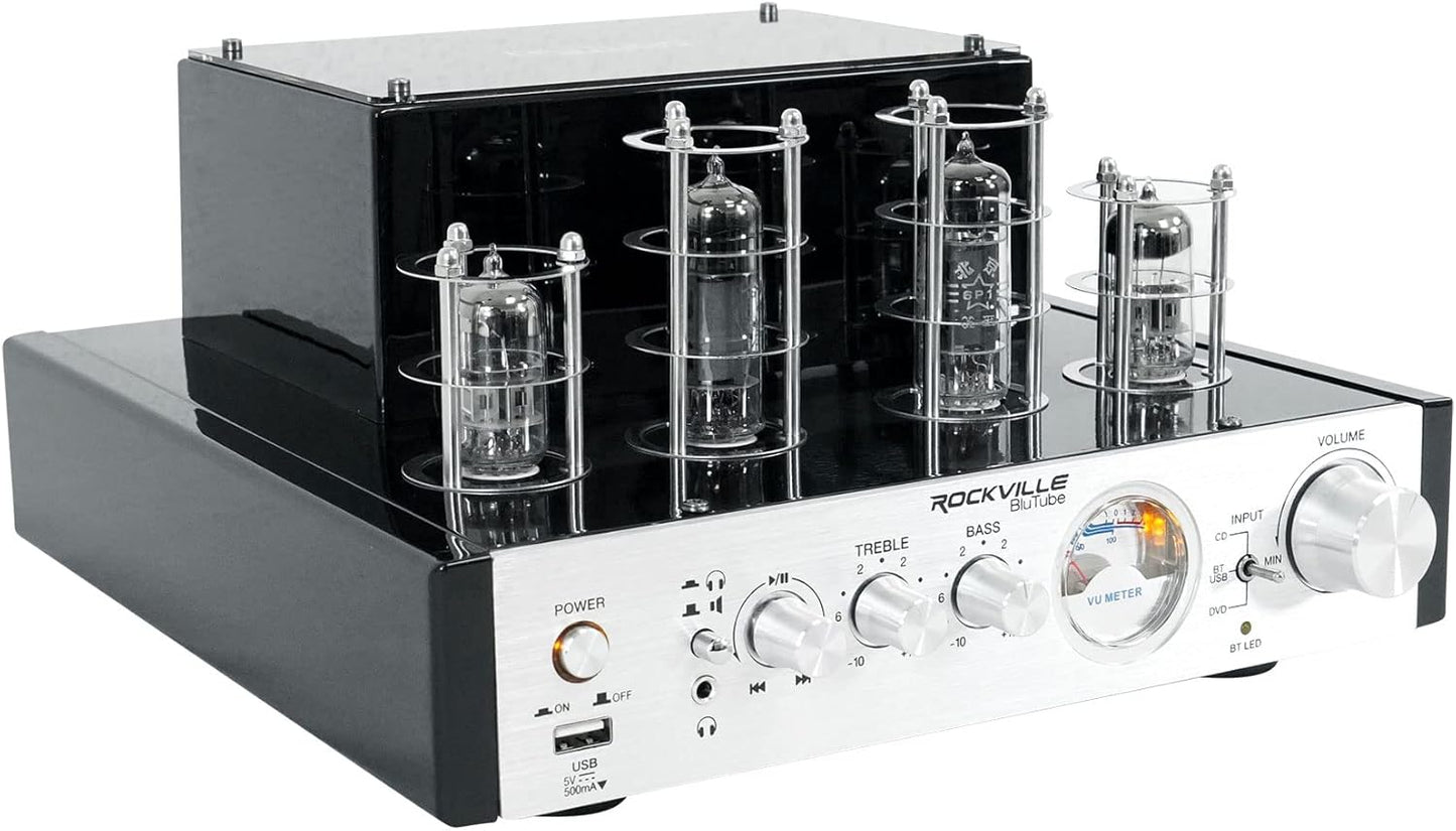 Rockville BluTube 70W Tube Amplifier Stereo Receiver, Bluetooth, EDR, Compact Design, Warm Sound, for Home Audio Enthusiasts