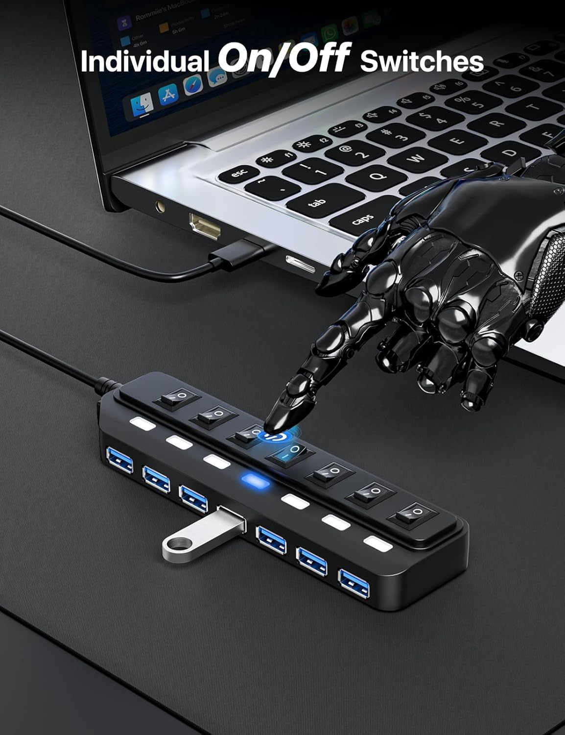 USB Hub 7 Port,USB 3.0 Hub Splitter with Individual On/Off LED Switches, USB Hub for PC 5Gbps HighSpeed Data for Laptop, MacBook, Mac Pro, Mac mini, iMac, Surface Pro and More