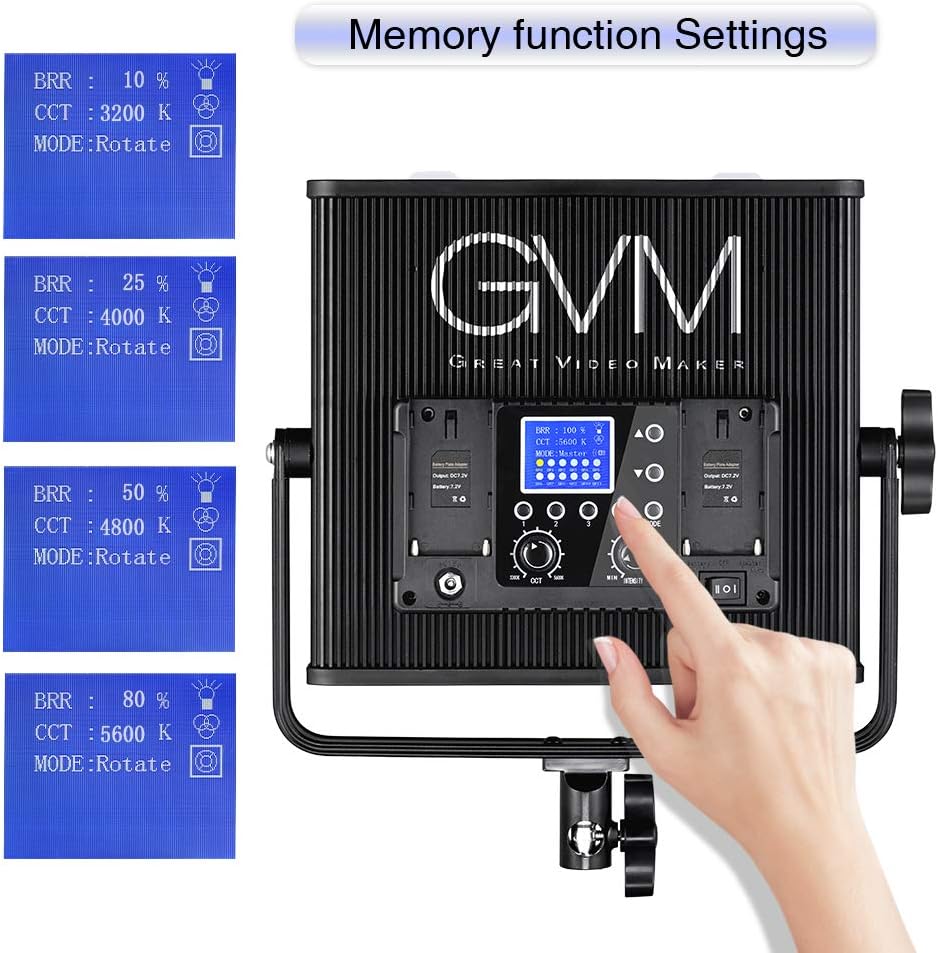 LED Video Light GVM 672S CRI97+ TLCI97+ 22000lux Dimmable Bi-color 3200K-5600K Light Panel With Digital Display For Outdoor Interview Studio Video Making Photography Lighting 3 pcs Kit