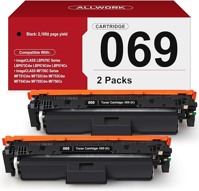069 Black Toner Cartridge 2 Pack Compatible Replacement for Canon 069 069 H Black Works for Canon Color ImageCLASS LBP674C MF750C Series MF753Cdw MF751Cdw LBP674Cdw Printer