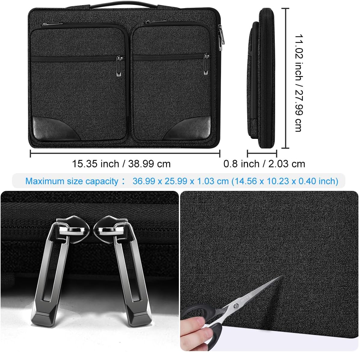 Hseok Laptop Case 15 15.6 16 inch Sleeve with Handle and Hidden Strap,Compatible with MacBook Pro 15.4 16, 360° Protective PC Briefcase with 4 Pockets for Laptop Accessory,Easy to Carrying,Carbon