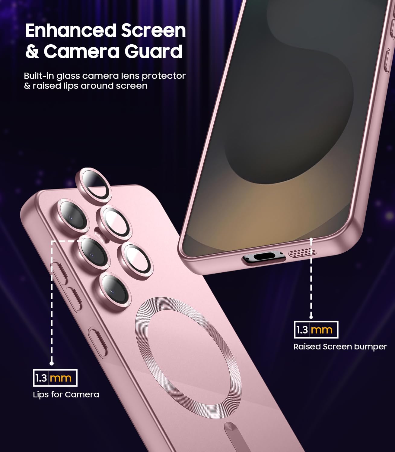 Magnetic for Samsung Galaxy S25 Plus Case [Compatible with MagSafe][Built-in Camera Lens Protector] Slim Soft Silicone Bumper Shockproof Metallic Luster Phone Shell (Rose Gold)