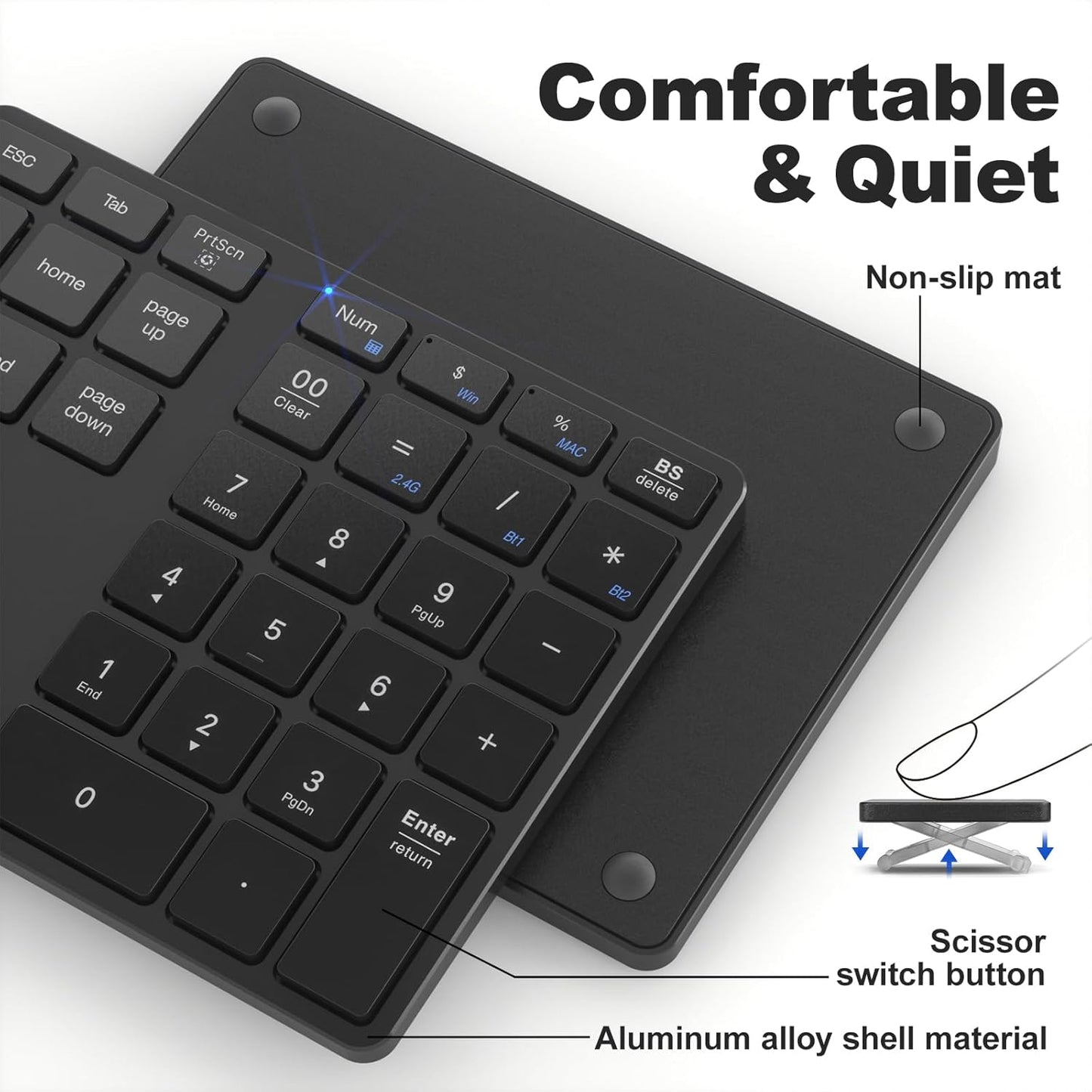 MOFII Bluetooth Number Pad for Laptop - Black Wireless Numeric Keypad 35 Keys USB-C Rechargeable Numpad, Accounting Portable Financial Data 10 Key for Laptop/PC/Desktop/Notebook/Surface Pro