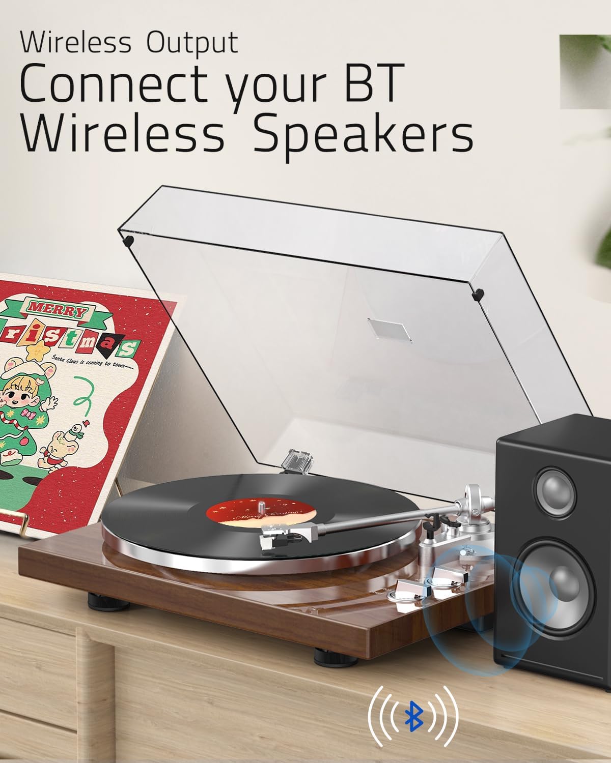 Record Player for Vinyls Turntables Wireless Output Connectivity Belt-Drive 33 45 RPM Speed Phono Line USB Digital to PC Recording MM Audio Cartridge Stylus Adjustable Counterweight Vintage Brown