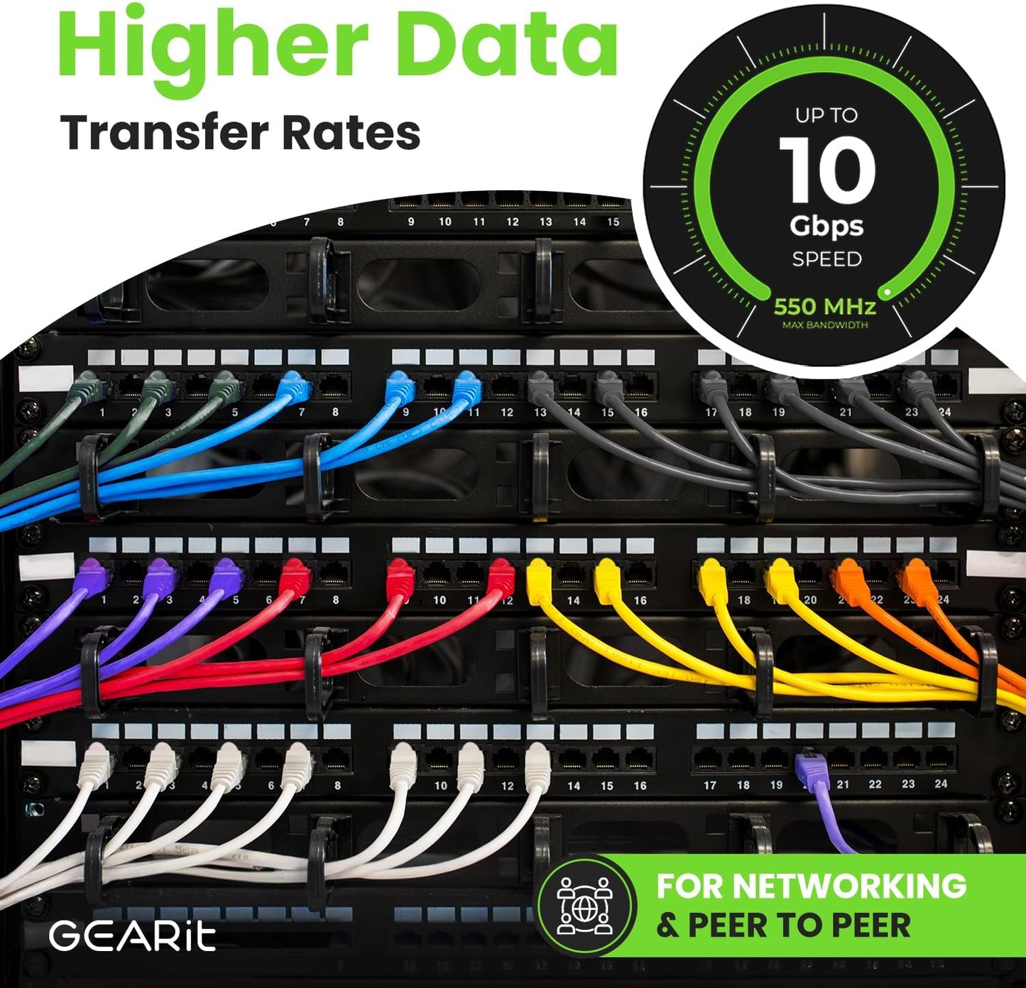 GEARit Cat 6 Ethernet Cable (100-Pack 1.5 Feet) Cat6 Network Patch, 10Gbps, RJ45, Snagless Cord, Gold-Plated Connectors, Internet for PC, TV, Tablet, Router, Printer, Servers, IT Data Center - Black
