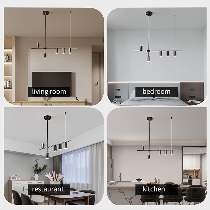 Siittoo Dining Room Light Fixture, Upgraded Dimmable LED Modern Pendant Light with Electroplated Surface, Modern Black LED Hanging Chandelier Light Fixture for Kitchen Island Dining Room,35W,5-Light