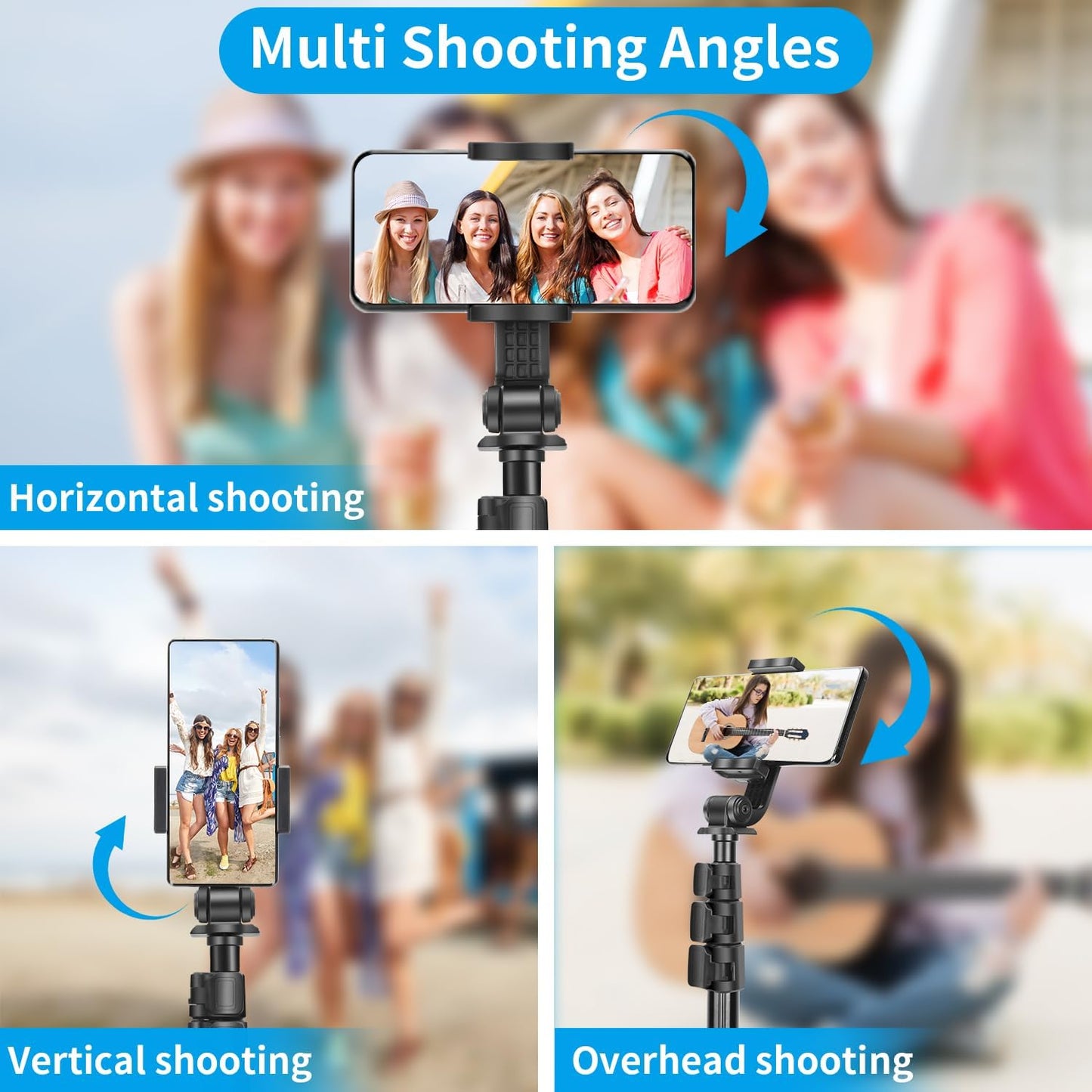 64" Phone Selfie Stick Tripod - Extendable 3 in 1 Aluminum Cell Phone Tripod Stand with Wireless Remote, Lightweight Phone Holder, Portable Travel Tripod for Phone Camera
